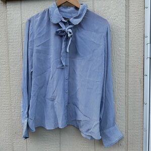 J. Crew Blue Striped Tie-Neck Blouse